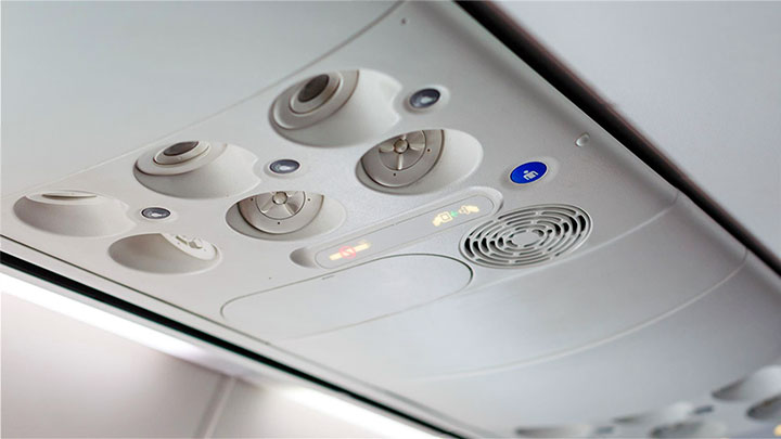 Image of an Astronics passenger service unit on an airplane
